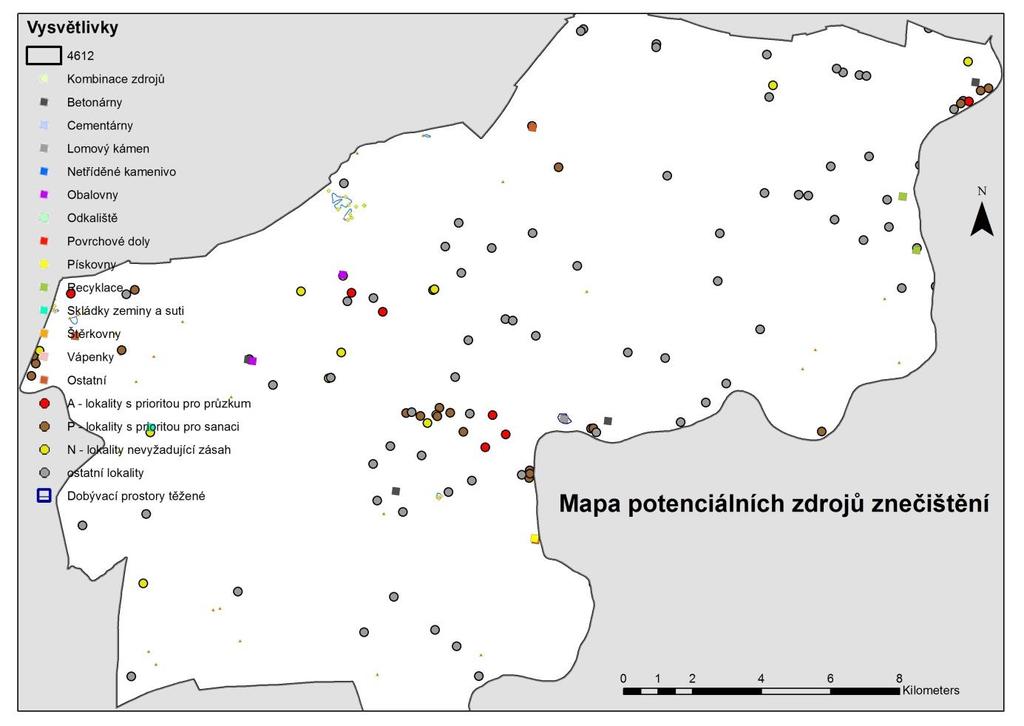 Obrázek 9-3 mapa potenciálních zdrojů znečištění VZTAH SOUČASNÉHO VYUŽITÍ ZÁSOB PODZEMNÍCH VOD K ÚZEMNĚ PLÁNOVACÍ DOKUMENTACÍ.