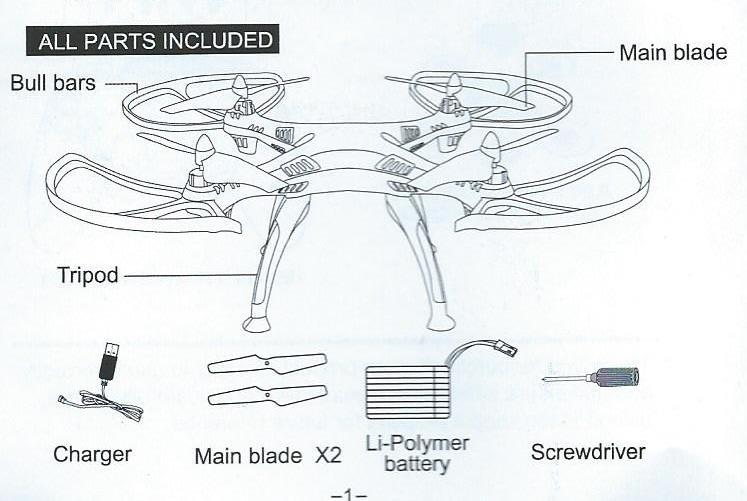 Frekvence ovládání: 2,4GHz Baterie ovládání: 4x AAA (nejsou součástí balení) Doba letu:cca 10 minut Dron