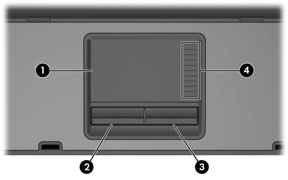 3 Ukazovací za ízení a klávesnice Ukazovací za ízení TouchPad (pouze u vybraných model ) Následující ilustrace a tabulka označují a popisují zařízení TouchPad na notebooku.