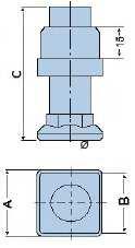 Natural aluminium adjustable feet inserts with black polyamide (P)