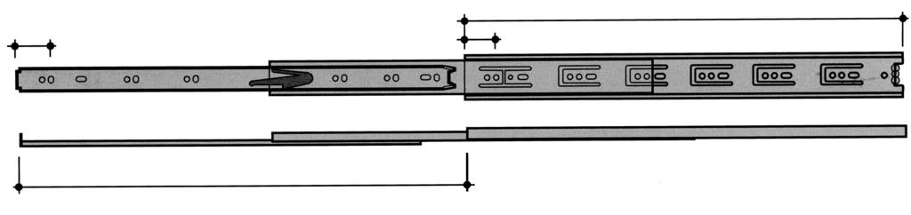 Guličkový výsuv Guličkový plnovýsuv 45 mm Kód Balenie [ks] L [mm] L1 [mm] Vyhotovenie Nosnosť [kg] DOM.D150.250.