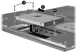 21. Zvedněte pevný disk (4) z pozice pevného disku. Instalace pevného disku: 1. Vložte pevný disk do pozice pevného disku (1). 2.