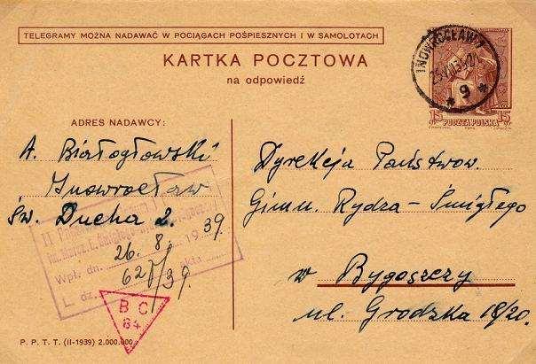 1939, protože oblasti byly obsazeny do té doby již německou armádou a polská správa těchto oblastí již neexistovala. Zásilka na Cp Fi: č. 88, reprodukce č.