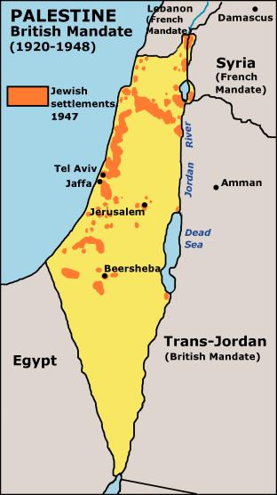 2) Palestina pod Britskou mandátní správou 1920-1948 Zdroj: http://commons.