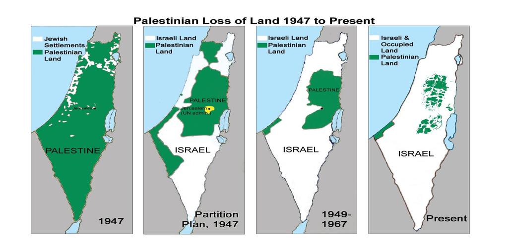 8) Palestinská a Izraelská území vývoj od roku 1947 Zdroj:
