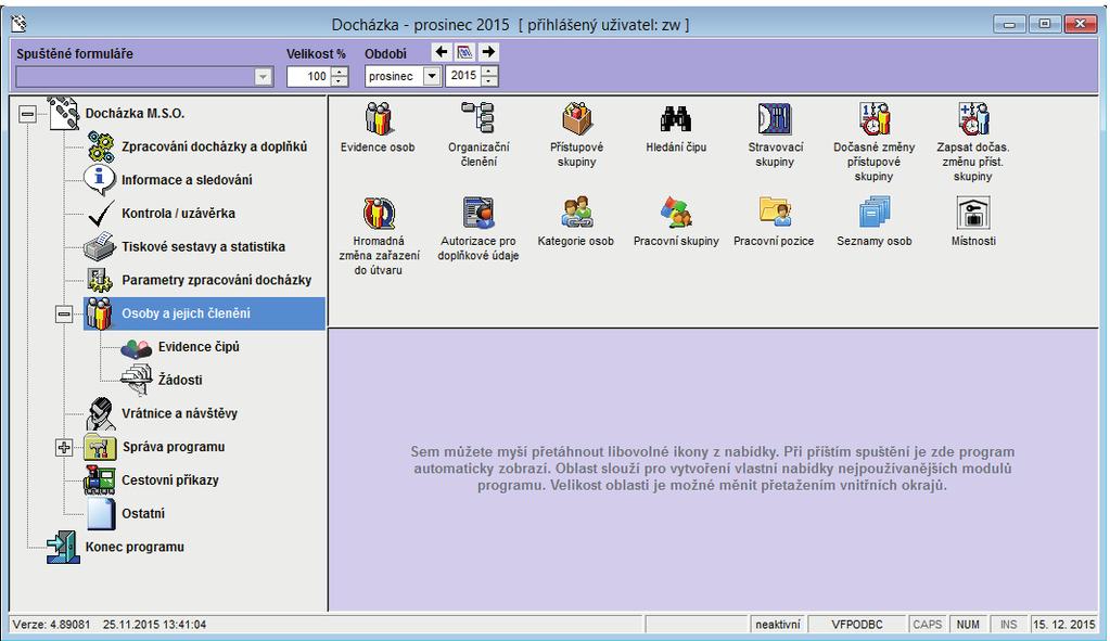 Software pracuje na všech operačních systémech firmy Microsoft od Windows XP a novějších (Windows 8/Windows 2012 32/64bit) Databáze docházkového systému může být umístěna na libovolném počítači,