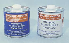 - 4 - FENOSOL - Montážní pomocné pøípravky FENOSOL DUOTEC typ tvrdé PVC, bílé FENOSOL DUOTEC typ 2 vrstvy z DEKORU, RENOLITU a AKRYLÁTU SPECIÁLNÍ ÈISTICÍ PROST ØEDKY pro "samolepicí" krycí lišty a