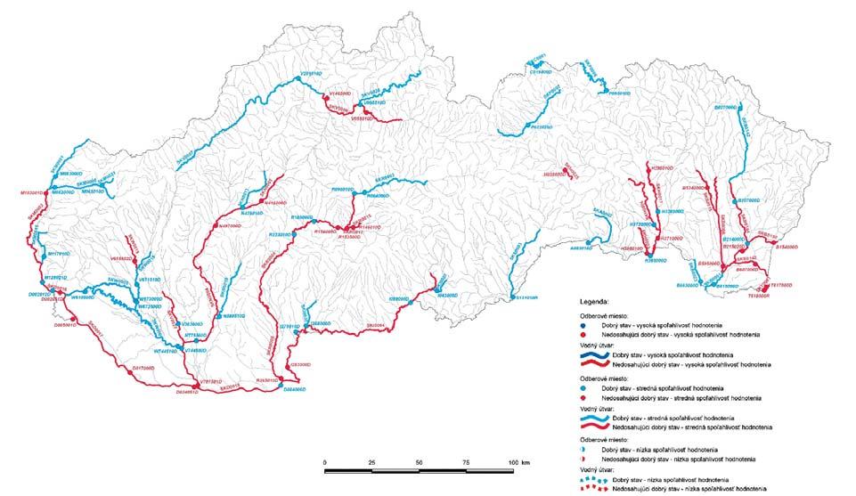 Mapa 8. GIS mapa indikatívneho hodnotenia chemického stavu z údajov z monitorovania za rok 2007 Tabuľka 24.