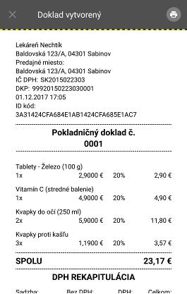 Strana 39 / 107 Obrázok 26: Doklad vytvorený Pri vytváraní pokladničného dokladu má podnikateľ možnosť na prijatie k hotovosti alternatívneho typu platidla, alebo prijatie cudzej meny, a všetky