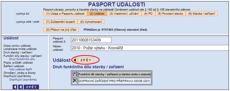 V levé části každého listu se zobrazují názvy jednotlivých oddílů, které list obsahuje, odlišnou barvou jsou označeny názvy dalších vnořených stránek tyto názvy oddílů (odkazy) mají stejnou funkci