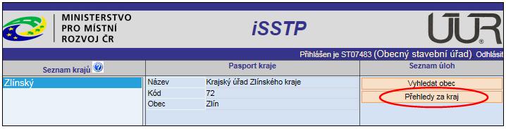 6 Zobrazení Přehledů za kraj V úrovni krajů lze kliknutím na Přehledy za