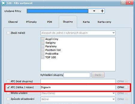 Název) Nyní je tedy možno filtrovat sortiment nejen podle kódu ATC skupiny, ale i podle názvu skupiny, nebo účinné látky.