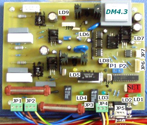 DM4.3 magnetovací a odmagnetovací modul Význam kontrolek (LED ) na desce LD1 zelená LED svítí při magnetování. LD2 červená LED bliká při odmagnetování.