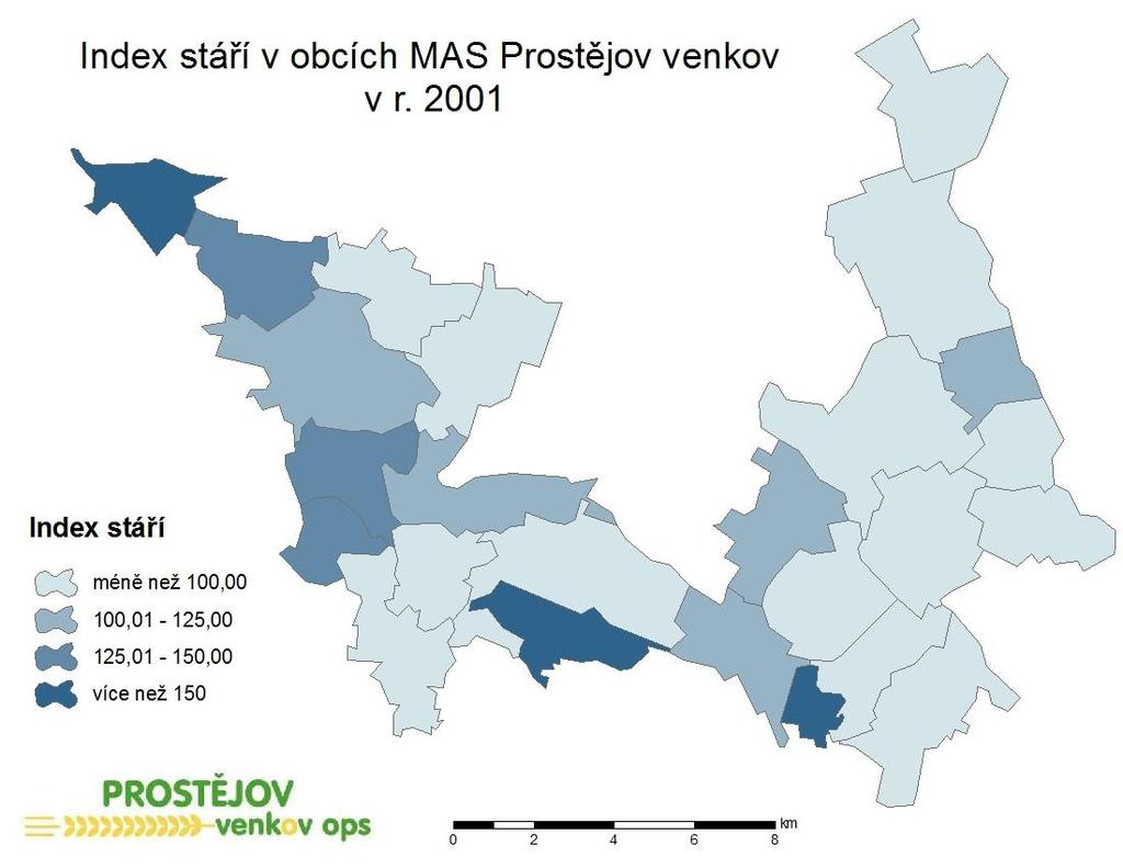 Jedním z dalších ukazatelů věkové struktury obyvatel je index stáří, který vyjadřuje, kolik obyvatel ve věku 65 let a více připadá na 100 dětí ve věku do 15 let.