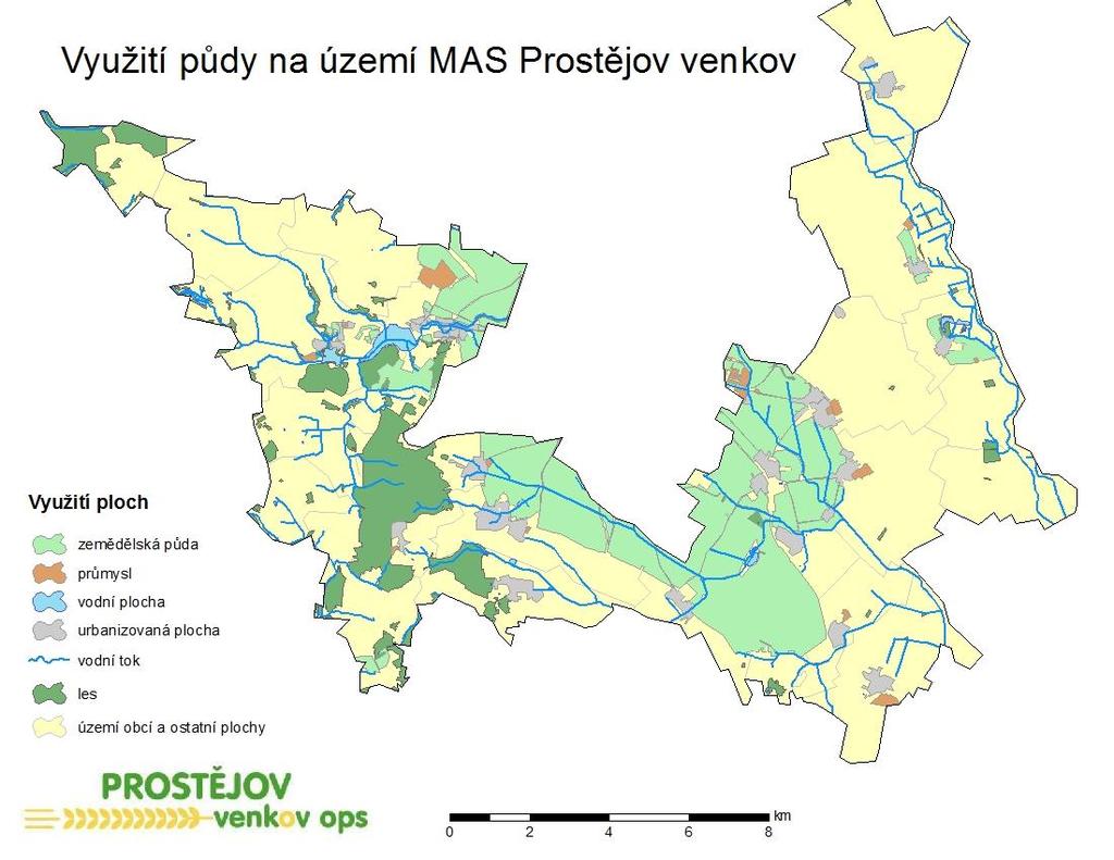 Obr. č. 26 Využití půdy na území MAS Prostějov venkov (Zdroj: vlastní mapa) 3.1.4. Dopravní a technická infrastruktura Územím MAS Prostějov venkov prochází celkem 4 komunikace 2.