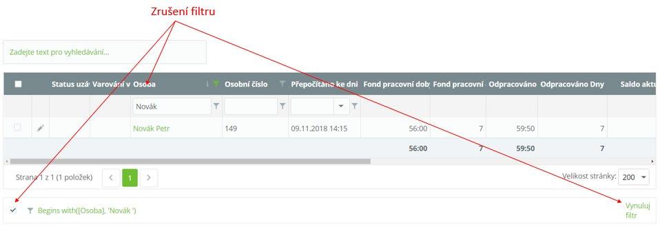 Filtry je možné kombinovat a můžete jich používat více najednou (filtr u osobního čísla, osoby, atd.). Filtr je možné zrušit hned několika způsoby (viz obr. 10). Obr. 9: Hromadný výkaz filtr Obr.