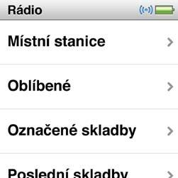 Uložení FM stanice jako oblíbené Je-li zobrazen kanálový volič, můžete klepnout na tlačítko. Oblíbené stanice jsou na kanálovém voliči označeny žlutým trojúhelníčkem.