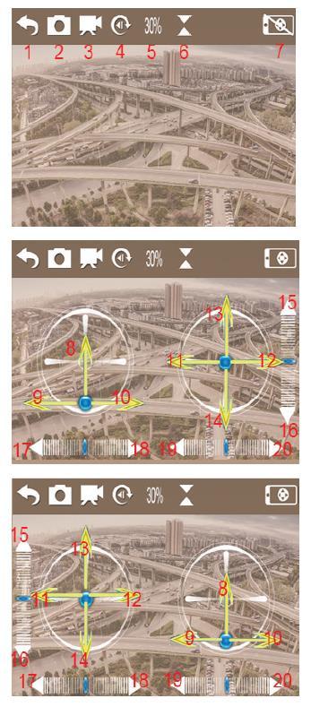 Popis aplikace Luna Drone 1. Návrat 2. Vyfotit snímek 3. Nahrát video 4. Prohlížení fotografií a videa 5. Nastavení rychlosti dronu (30/60/100%) 6. Automatické držení výšky 7.