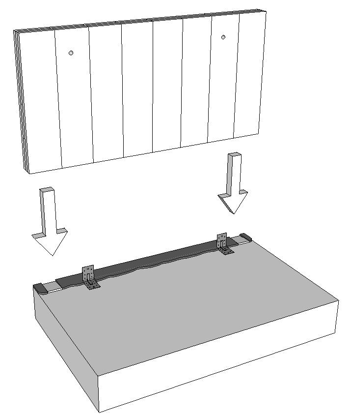 Do budoucí pozice osazované stěny se položí výškové podpěry (např. dřevěné destičky nebo klínky). Jejich výška je kontrolována nivelačním přístrojem.