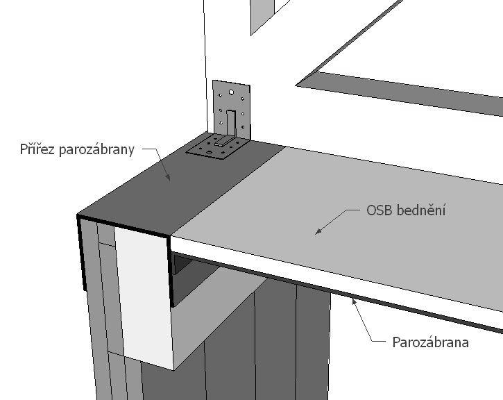 2. Montáž vazníků přímo na stěnu DEKPANEL D Připravenost stavby Před montáží vazníků je nutné na horní okraj panelu přilepit páskou ISOCELL AIRSTOP přířez parotěsnicí fólie s dostatečným