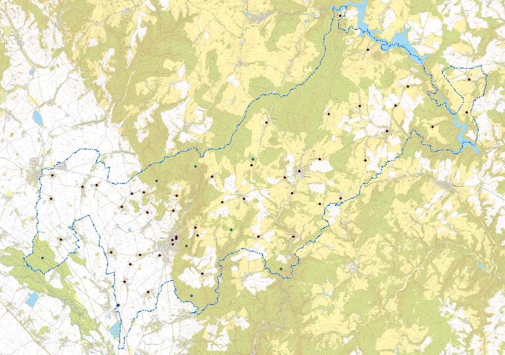 3. Zpracování dat Založila jsem nový bodový shapefile, který obsahuje vrstvu obcí, dvorů, hospodářských objektů, socio-kulturních objektů, lesnictví a rybníků.