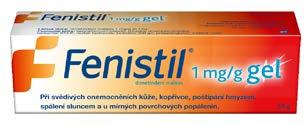 169,- -23% ALERGIE 159,% -11 Fenistil 1 mg/g gel 30 g Fenistil 1 mg/g gel 50 g 264,- 225, Rychlá a účinná úleva od svědivé podrážděné pokožky různého původu: - Svědivá vyrážka. - Poštípaní hmyzem.