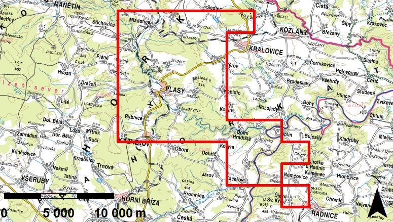 92 14 PŘÍLOHY Obr. 1: Okr. Plzeň-sever. Vymezení sledovaného území červená linie.