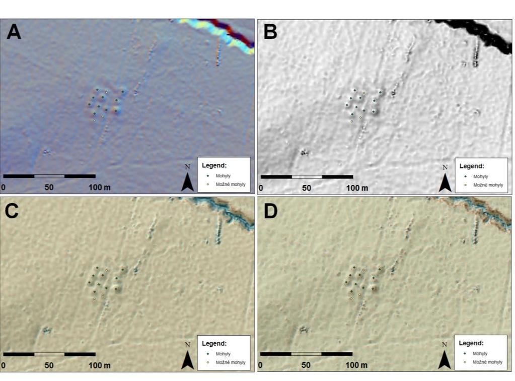 doložené v 9. století. Vizualizace pomocí hillshade v kombinaci se slope s transparencí 50 %. Obr.