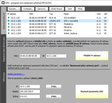 Program EDS Program EDS je velmi užitečný nástroj pro vyhledání zařízení v síti a přidělení IP adres na základě známé MAC adresy, kterou najdete na štítku přístroje.