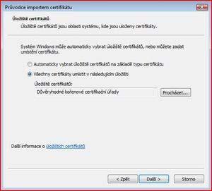 10. V položce Název souboru je nyní vyplněna cesta k certifikátu. Pokračujte tlačítkem Další. 11.