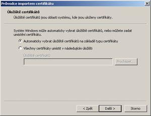 V okně Úložiště certifikátů ponechte volbu Automaticky vybrat