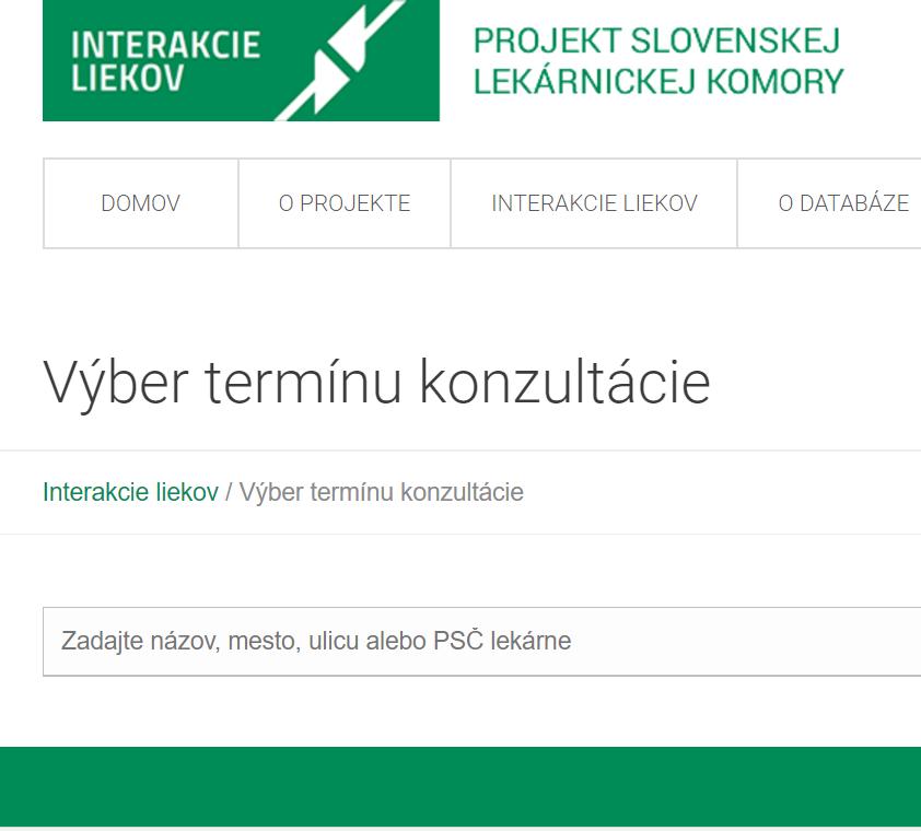 8. Výber lekárne (a) Pacient si v ďalšom kroku vyberie lekáreň, v ktorej by chcel konzultovať zadanú medikáciu.