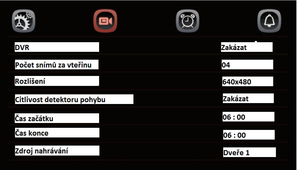 14 Verze firmwaru DVR funkce Stiskněte tlačítko stiskněte tlačítko ke vstupu do hlavního menu, pak tlačítko nastavení a dostanete se do následujícího menu: a poté Automatická DVR funkce.