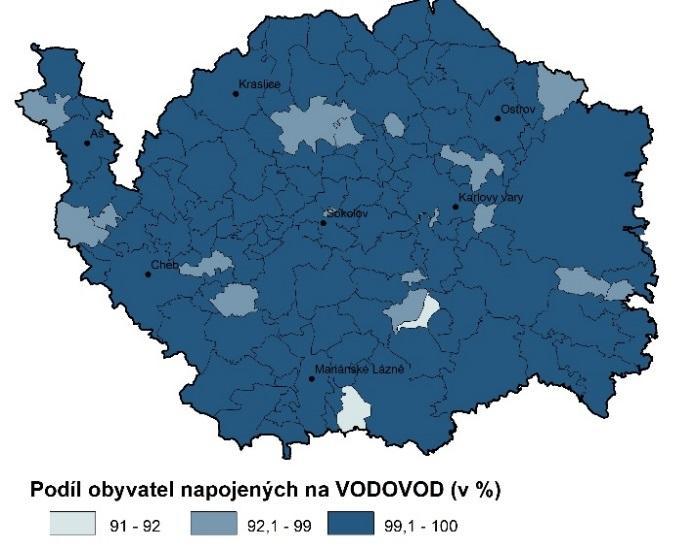 .1. Technická vybavenost obcí kraje je na dobré úrovni, jelikož většině obyvatel bylo dostupné napojení na téměř všechny sledované prvky technické infrastruktury.