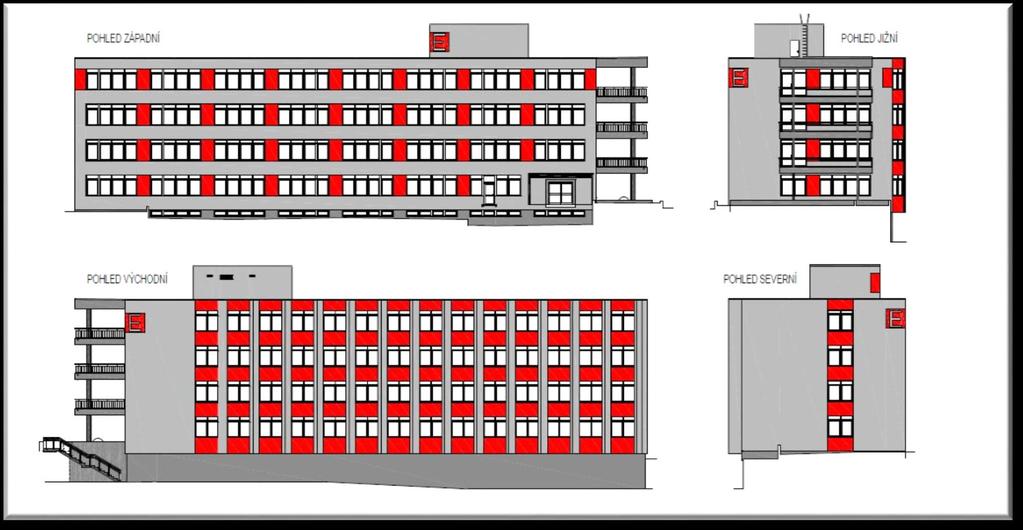 Pohled na navržený stav pavilonu E plicní oddělení
