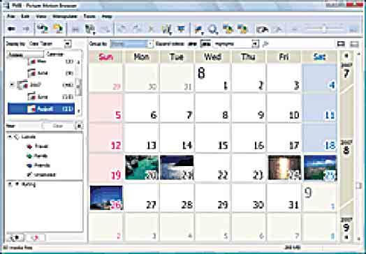 Kopírován snímků do počítače pomocí aplikace Picture Motion Browser Snímky v počítači lze organizovat a zobrazovat podle kalendáře. Podrobnosti viz PMB Guide.