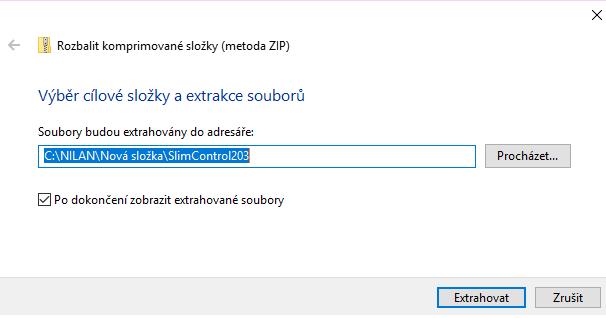 Vyberte složku pro instalaci. Select the installation folder.