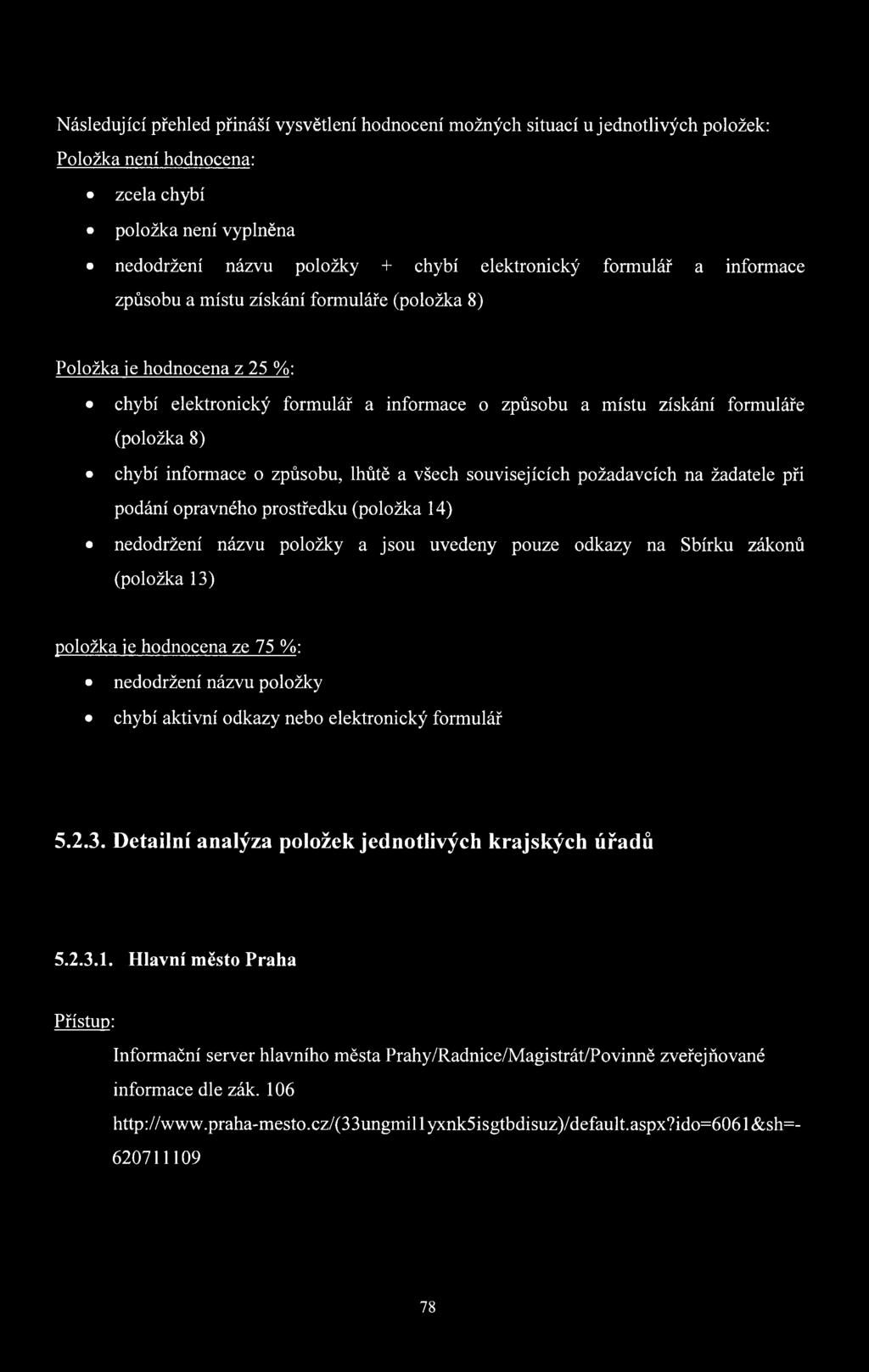 o způsobu, lhůtě a všech souvisejících požadavcích na žadatele při podání opravného prostředku (položka 14) nedodržení názvu položky a jsou uvedeny pouze odkazy na Sbírku zákonů (položka 13) položka