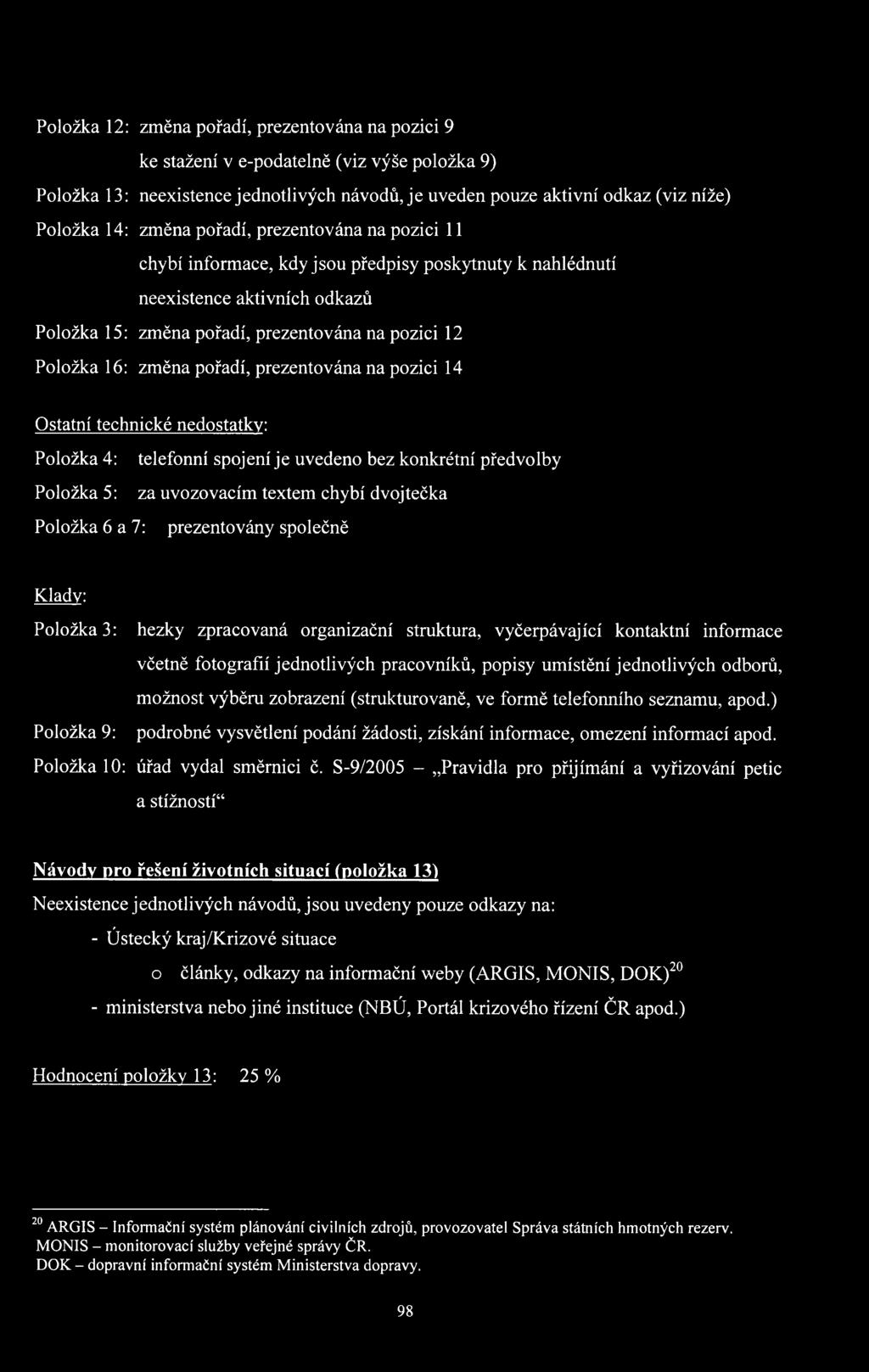 pořadí, prezentována na pozici 14 Ostatní technické nedostatky: Položka 4: telefonní spojení je uvedeno bez konkrétní předvolby Položka 5: za uvozovacím textem chybí dvojtečka Položka 6 a 7:
