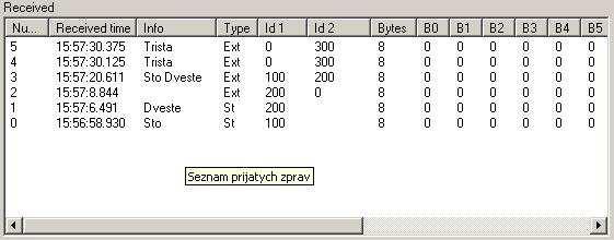 Obr. 5: Log přijatých zpráv se zapnutou funkcí identifikace podle slovníku. V souborech CID lze také používat bitovou masku.