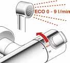 Eco Eco+ Funkce Eco Chytré a smysluplné řešení pro úsporu zdrojů v domácnostech Snížení spotřeby vody a energie o 30 % díky úspornému omezovači průtoku (technologie FlowControl) a teploty Dlouhodobá