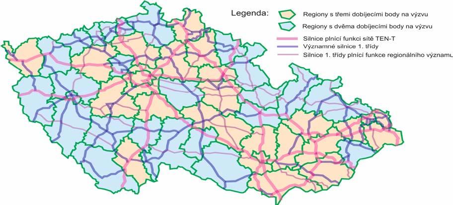Tabulka 6 Podmínky pro realizaci páteřní sítě rychlodobíjecích stanic Oblasti se třemi dobíjecími stanicemi na výzvu Oblasti se dvěma dobíjecími stanicemi na výzvu Obrázek 1 Mapa páteřní sítě