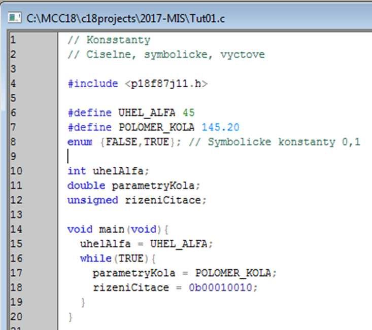 Programovací jazyk C konstanty Symbolická konstanta Výčtová