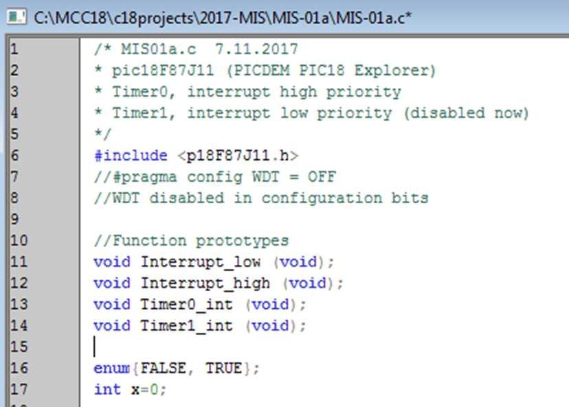 Programovací jazyk C příklad přerušení od TIMER0 Příklad