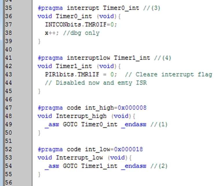 Programovací jazyk C příklad přerušení od TIMER0 Příklad 3 část ISR pro vyšší a nižší