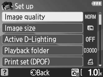 Nastavení: Změna nastavení fotoaparátu v menu s průvodcem Chcete-li naformátovat paměťové karty nebo upravit nastavení fotoaparátu, vyberte položku Set up (Nastavit).
