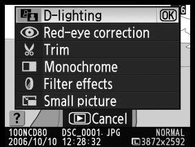 Podrobnosti ohledně použití menu viz odstavec Návod k práci s menu fotoaparátu ( 9). Položka Popis D-lighting Tato funkce slouží k vyjasnění stínů a objektů v protisvětle.