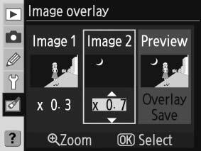 3 Tisknutím multifunkčního voliče směrem doleva nebo doprava vyberte první z obou snímků. Pro zobrazení vybraného snímku na celé obrazovce stiskněte a držte tlačítko.