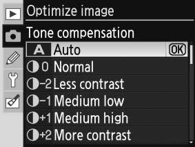 Uživatelské nastavení optimalizace snímků: Custom Pro samostatná nastavení následujících voleb vyberte Custom. Po nastavení hodnot zvýrazněte Done a stiskněte.