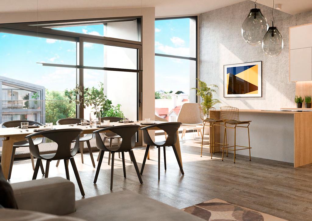 Z reprezentativních penthousů a dalších bytů v horních podlažích se otevírají poutavé výhledy na klidnou hladinu vodní nádrže Džbán a zeleň